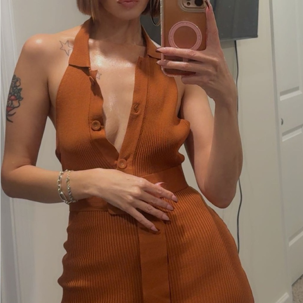 JLUXLABEL Backless Halter Dress in Rust